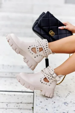 Online Boto Workery Z Dżetami Na Platformie Beżowe Vernelle