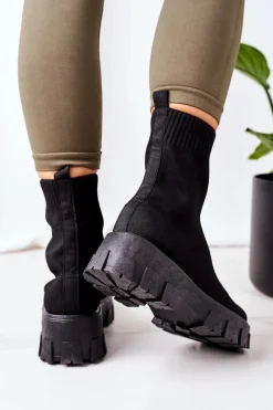 Hot Workery Z Elastycznej Tkaniny Na Platformie Czarne Inspiration Damskie Czarne Botki|Brązowe I Beżowe Botki