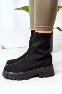 Hot Workery Z Elastycznej Tkaniny Na Platformie Czarne Inspiration Damskie Czarne Botki|Brązowe I Beżowe Botki