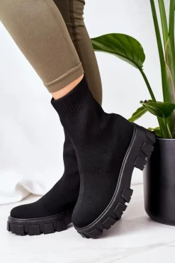 Hot Workery Z Elastycznej Tkaniny Na Platformie Czarne Inspiration Damskie Czarne Botki|Brązowe I Beżowe Botki