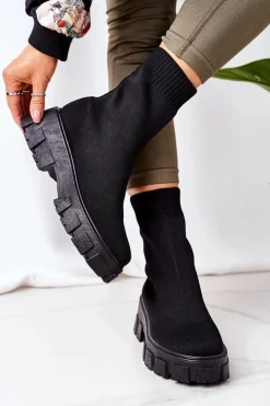 Hot Workery Z Elastycznej Tkaniny Na Platformie Czarne Inspiration Damskie Czarne Botki|Brązowe I Beżowe Botki