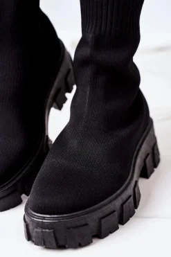 Hot Workery Z Elastycznej Tkaniny Na Platformie Czarne Inspiration Damskie Czarne Botki|Brązowe I Beżowe Botki