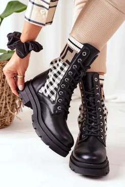 Botki Sznurowane|Czarne Botki><noscript><img width=