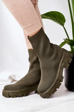 Best Workery Z Elastycznej Tkaniny Na Platformie Zielone Inspiration Damskie Czarne Botki|Brązowe I Beżowe Botki