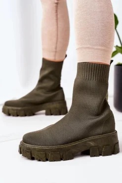 Best Workery Z Elastycznej Tkaniny Na Platformie Zielone Inspiration Damskie Czarne Botki|Brązowe I Beżowe Botki