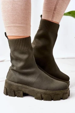 Best Workery Z Elastycznej Tkaniny Na Platformie Zielone Inspiration Damskie Czarne Botki|Brązowe I Beżowe Botki