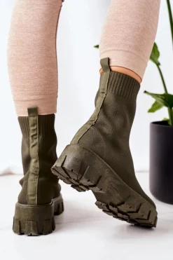 Best Workery Z Elastycznej Tkaniny Na Platformie Zielone Inspiration Damskie Czarne Botki|Brązowe I Beżowe Botki