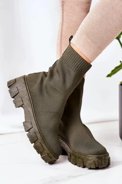 Best Workery Z Elastycznej Tkaniny Na Platformie Zielone Inspiration Damskie Czarne Botki|Brązowe I Beżowe Botki