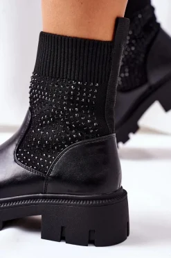 Discount Workery Z Elastycznej Tkaniny Z Cyrkoniami Czarne XOXO Damskie Czarne Botki|Botki Zimowe Damskie