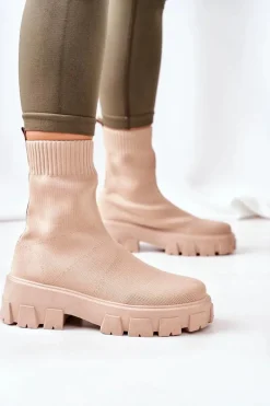 Sale Boto Workery Z Elastycznej Tkaniny Na Platformie Beżowe Inspiration