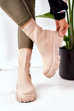 Sale Boto Workery Z Elastycznej Tkaniny Na Platformie Beżowe Inspiration