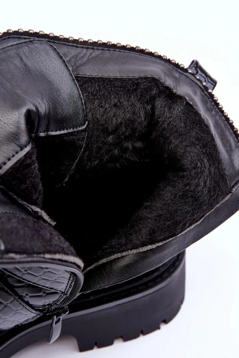 Sale Boto Wężowe Botki Damskie Z Paskami Czarne Leora