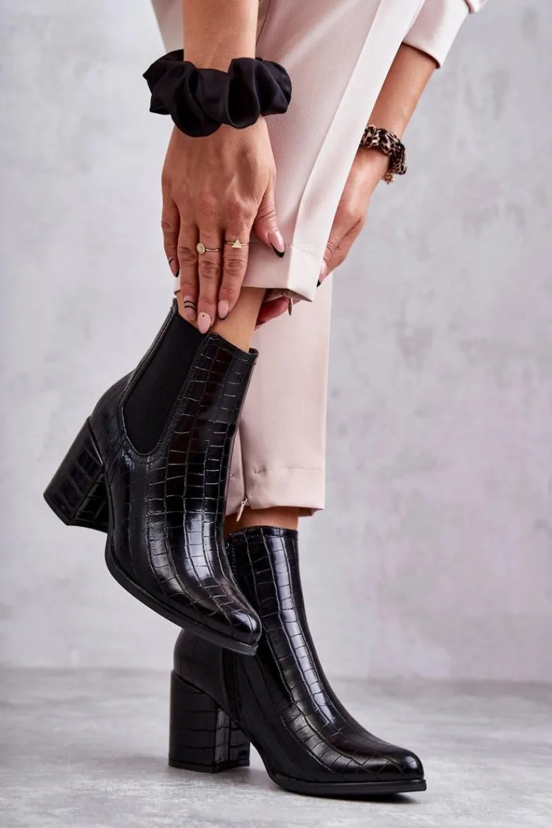 Botki Na Słupku|Czarne Botki>Boto Wężowe Skórzane Botki La.Fi 260038B-XC Czarne