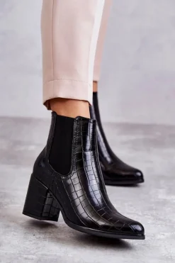 Botki Na Słupku|Czarne Botki>Boto Wężowe Skórzane Botki La.Fi 260038B-XC Czarne