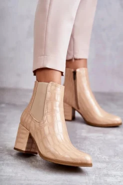 New Boto Wężowe Skórzane Botki La.Fi 260038BE-XC Beżowe