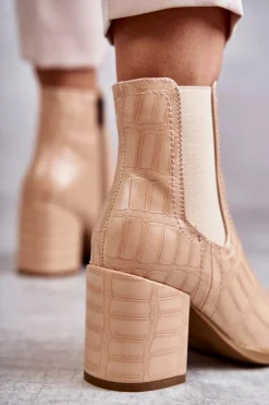 New Boto Wężowe Skórzane Botki La.Fi 260038BE-XC Beżowe