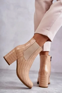 New Boto Wężowe Skórzane Botki La.Fi 260038BE-XC Beżowe