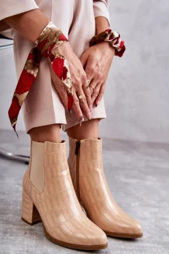 New Boto Wężowe Skórzane Botki La.Fi 260038BE-XC Beżowe