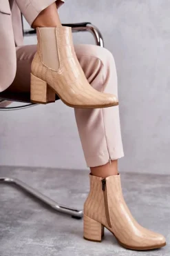 New Boto Wężowe Skórzane Botki La.Fi 260038BE-XC Beżowe