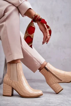 New Boto Wężowe Skórzane Botki La.Fi 260038BE-XC Beżowe