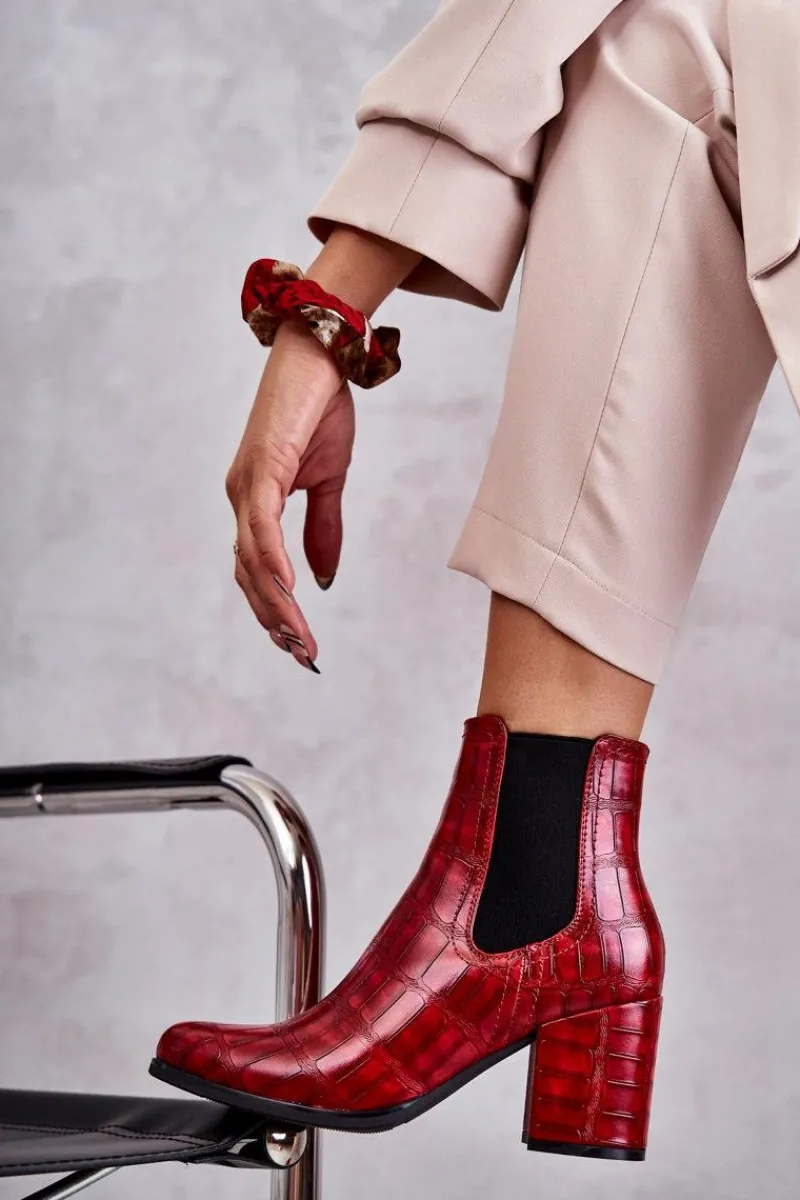 New Wężowe Skórzane Botki La.Fi 260038R-XC Czerwone Damskie Botki Na Słupku|Botki Zimowe Damskie