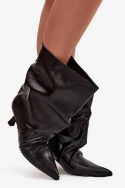 Botki Na Obcasie>Boto Wsuwane Botki Damskie Na Szpilce Z Marszczoną Cholewką Czarne Inarisse