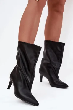 Botki Ocieplane|Botki Na Obcasie>Boto Wsuwane Botki Damskie Na Szpilce Czarne Solvienne