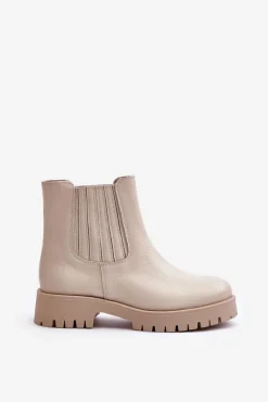 New Boto Wsuwane Botki Damskie Na Płaskim Obcasie Skórzane Lewski 3611 Jasnobeżowe Beżowy