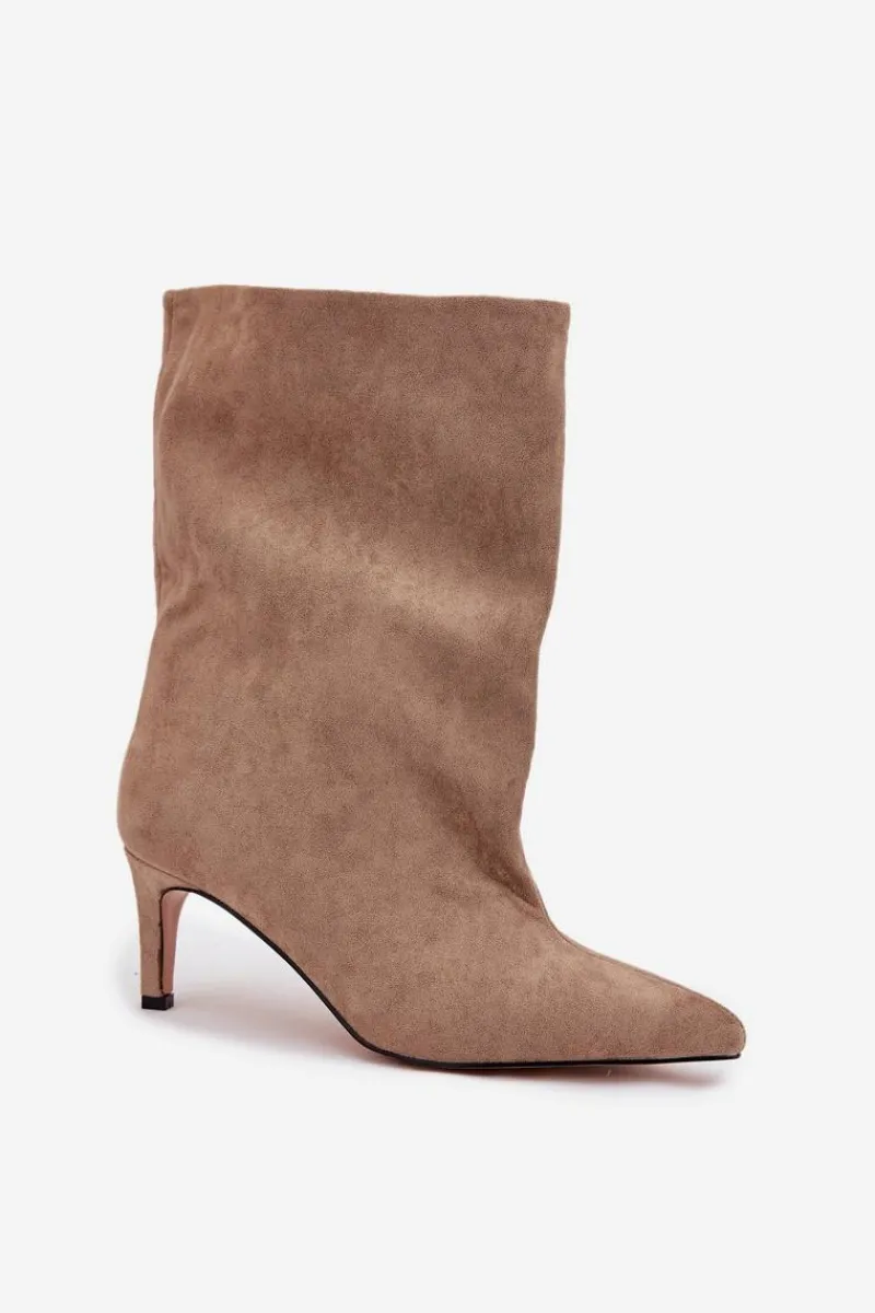 Wsuwane Botki Damskie Na Szpilce Beżowe Solvienne Damskie Botki Ocieplane|Botki Na Obcasie