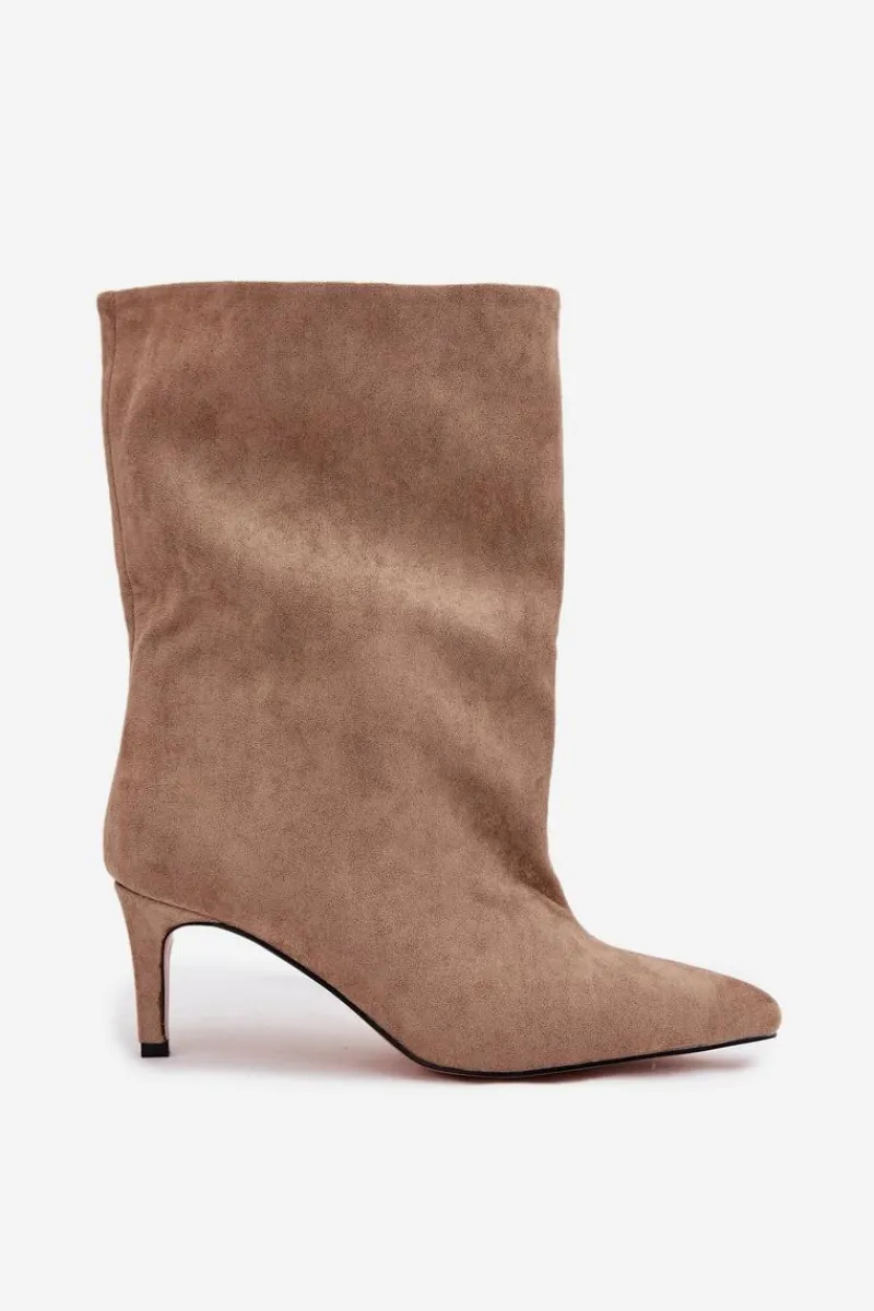 Wsuwane Botki Damskie Na Szpilce Beżowe Solvienne Damskie Botki Ocieplane|Botki Na Obcasie