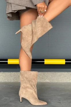 Wsuwane Botki Damskie Na Szpilce Beżowe Solvienne Damskie Botki Ocieplane|Botki Na Obcasie