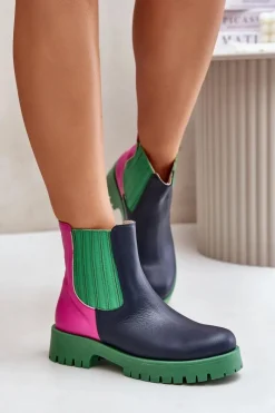 Boto Wsuwane Botki Damskie Na Płaskim Obcasie Skórzane Lewski 3611 Multikolor