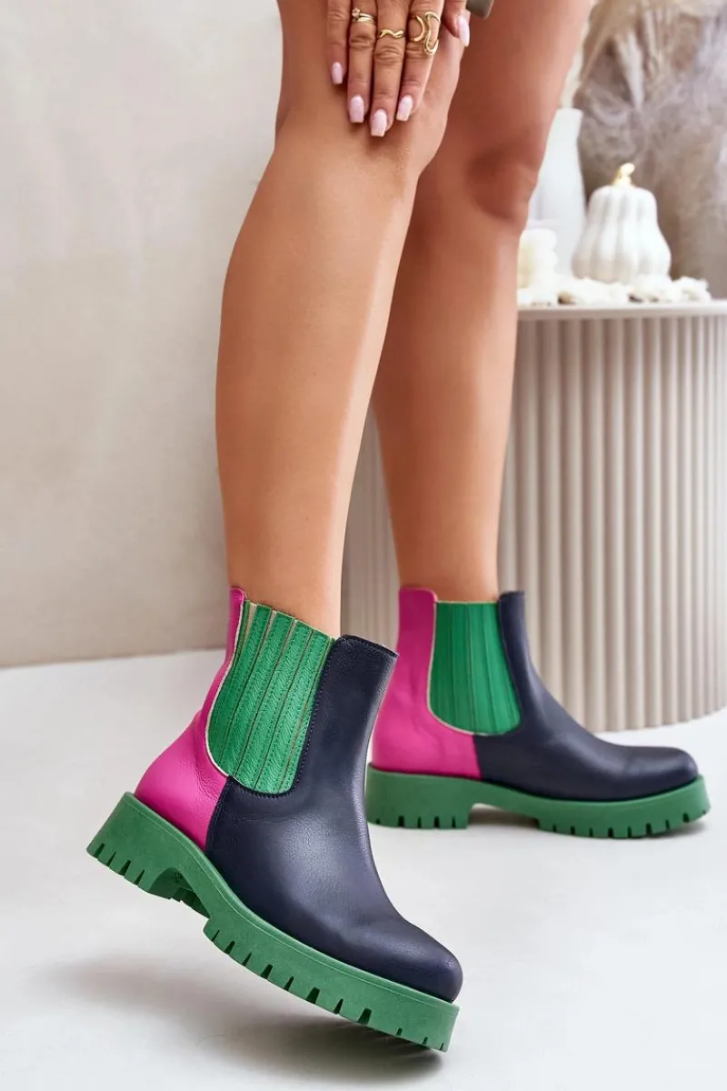 Boto Wsuwane Botki Damskie Na Płaskim Obcasie Skórzane Lewski 3611 Multikolor