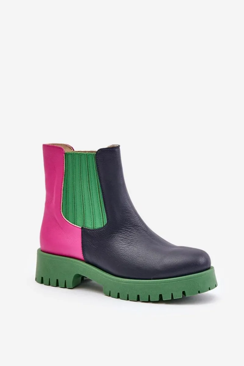 Boto Wsuwane Botki Damskie Na Płaskim Obcasie Skórzane Lewski 3611 Multikolor