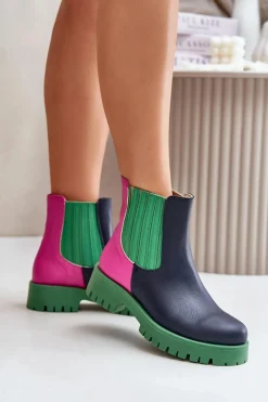 Boto Wsuwane Botki Damskie Na Płaskim Obcasie Skórzane Lewski 3611 Multikolor