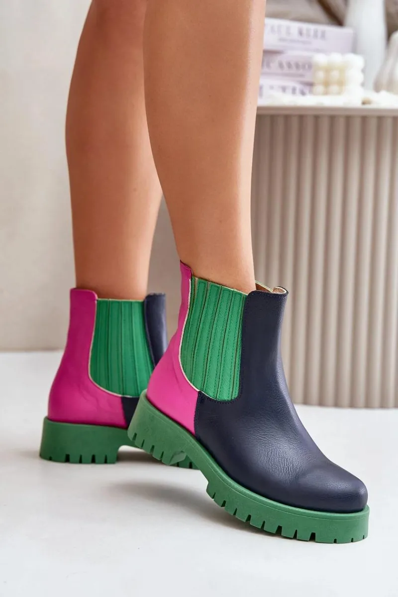 Boto Wsuwane Botki Damskie Na Płaskim Obcasie Skórzane Lewski 3611 Multikolor