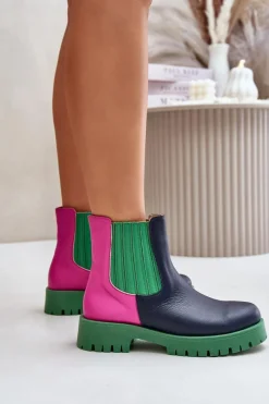 Boto Wsuwane Botki Damskie Na Płaskim Obcasie Skórzane Lewski 3611 Multikolor