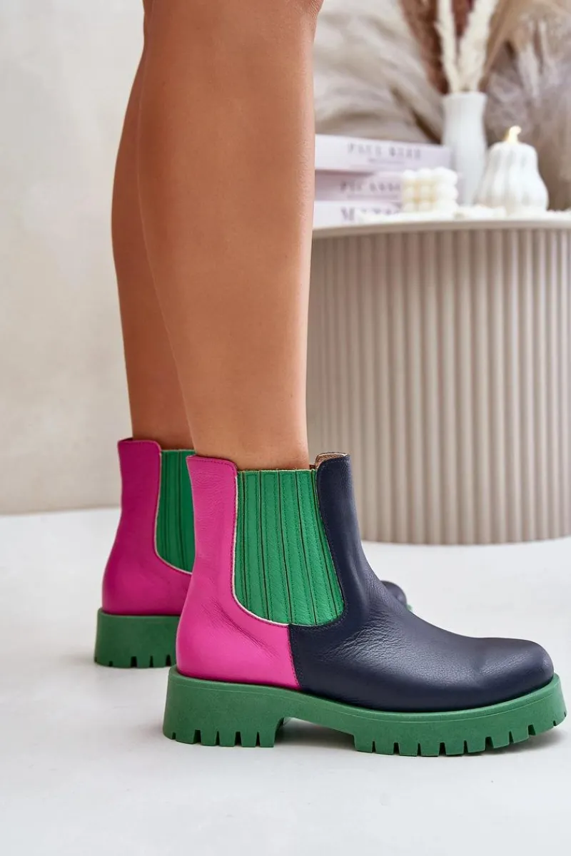 Boto Wsuwane Botki Damskie Na Płaskim Obcasie Skórzane Lewski 3611 Multikolor