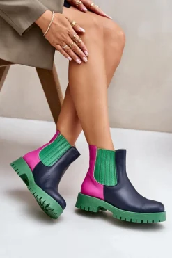 Boto Wsuwane Botki Damskie Na Płaskim Obcasie Skórzane Lewski 3611 Multikolor