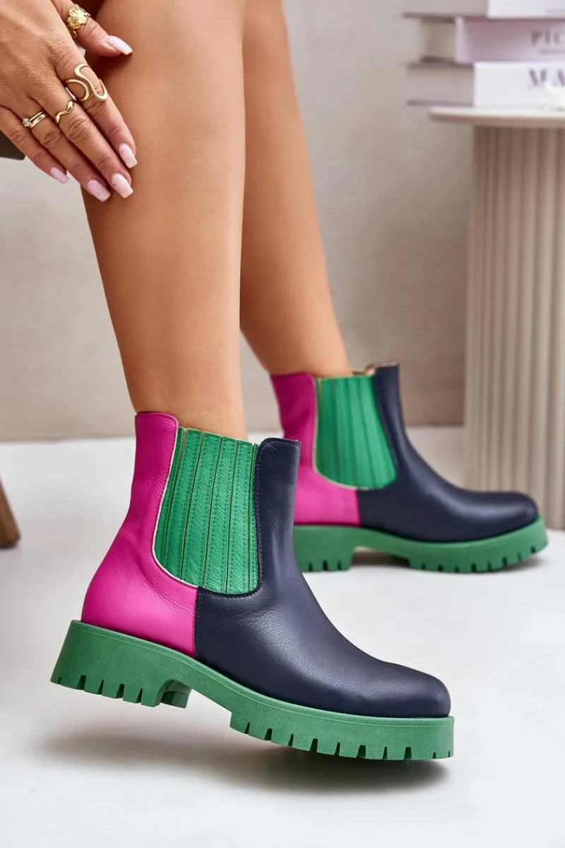 Boto Wsuwane Botki Damskie Na Płaskim Obcasie Skórzane Lewski 3611 Multikolor