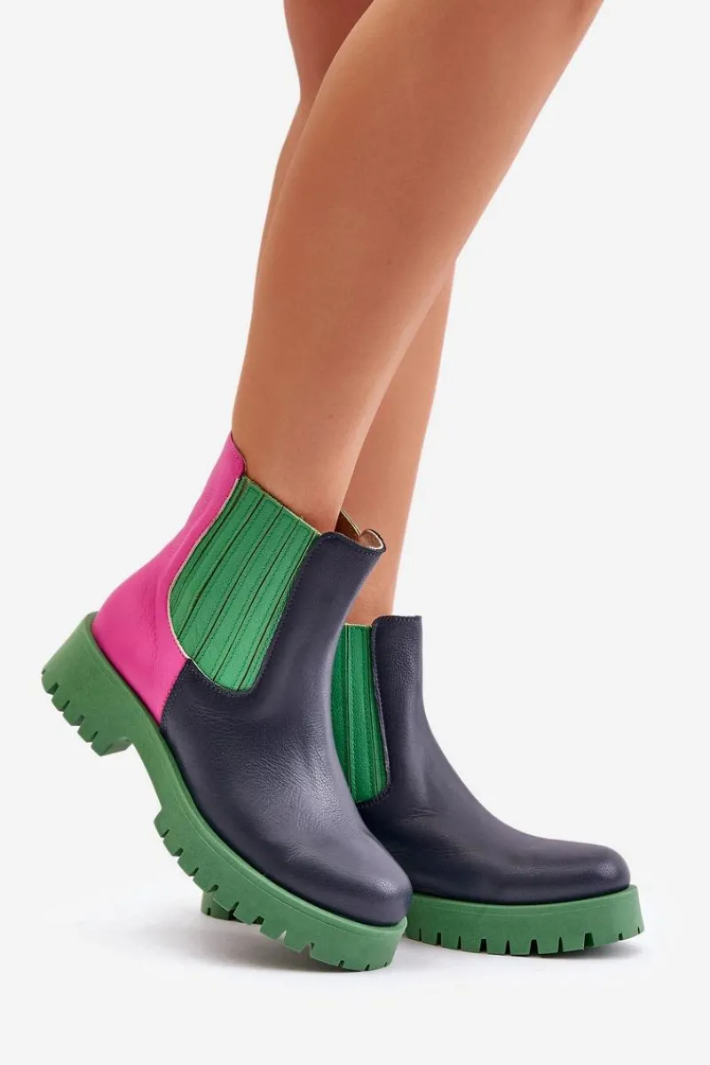 Boto Wsuwane Botki Damskie Na Płaskim Obcasie Skórzane Lewski 3611 Multikolor