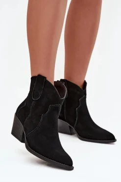 Botki Ocieplane|Botki Na Słupku>Boto Wsuwane Botki Kowbojki Damskie Z Naturalnego Zamszu Czarne Beretta Czarny