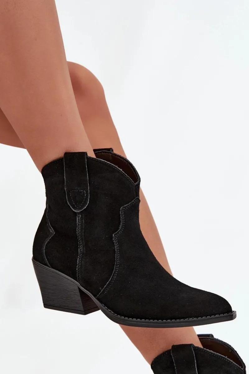 Botki Ocieplane|Botki Na Słupku>Boto Wsuwane Botki Kowbojki Damskie Z Naturalnego Zamszu Czarne Beretta Czarny