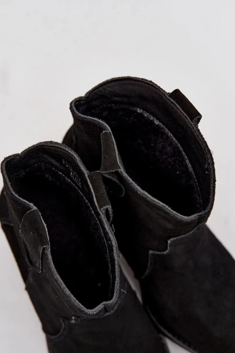 Botki Ocieplane|Botki Na Słupku>Boto Wsuwane Botki Kowbojki Damskie Z Naturalnego Zamszu Czarne Beretta Czarny