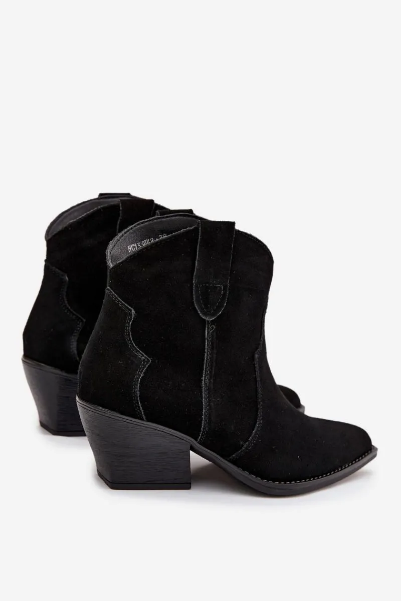 Botki Ocieplane|Botki Na Słupku>Boto Wsuwane Botki Kowbojki Damskie Z Naturalnego Zamszu Czarne Beretta Czarny