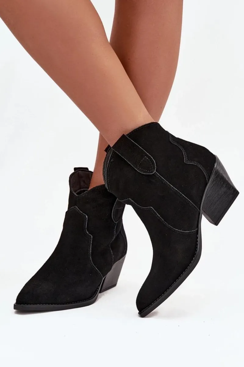 Botki Ocieplane|Botki Na Słupku>Boto Wsuwane Botki Kowbojki Damskie Z Naturalnego Zamszu Czarne Beretta Czarny