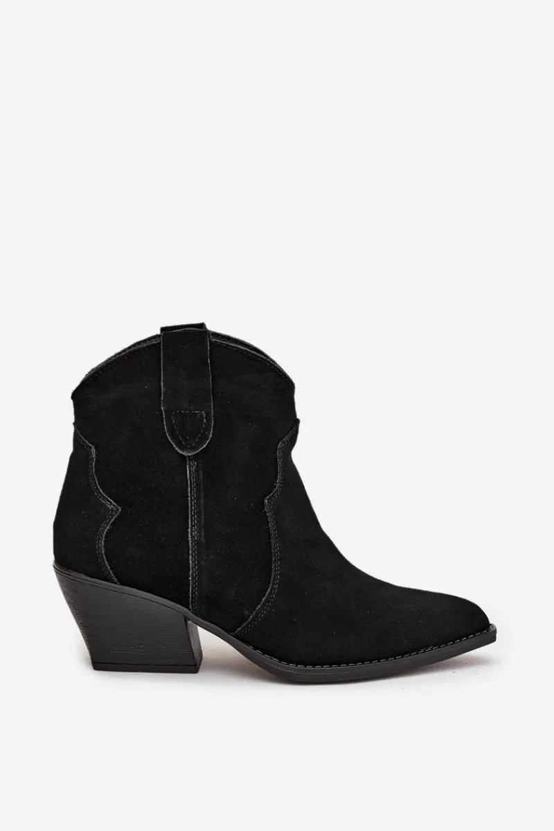 Botki Ocieplane|Botki Na Słupku>Boto Wsuwane Botki Kowbojki Damskie Z Naturalnego Zamszu Czarne Beretta Czarny