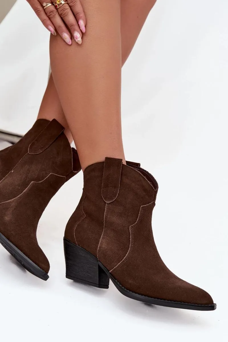 Boto Wsuwane Botki Kowbojki Damskie Z Naturalnego Zamszu Czekoladowe Beretta Brązowy