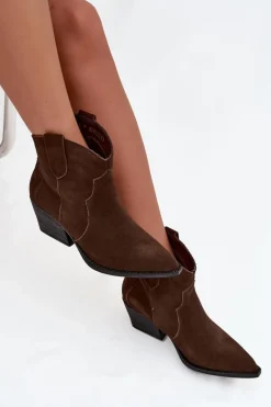 Boto Wsuwane Botki Kowbojki Damskie Z Naturalnego Zamszu Czekoladowe Beretta Brązowy