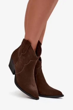 Boto Wsuwane Botki Kowbojki Damskie Z Naturalnego Zamszu Czekoladowe Beretta Brązowy